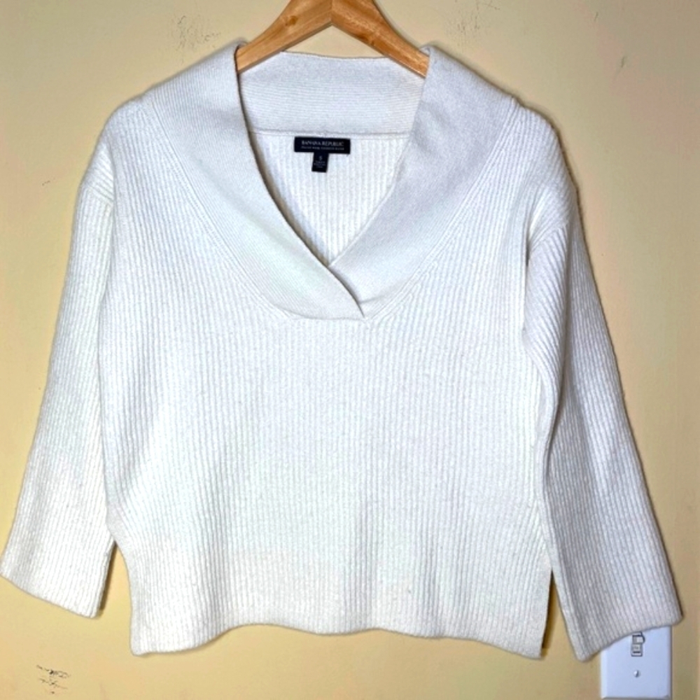 Cashmere Banana Republic Cream Shawl Collar Sweater